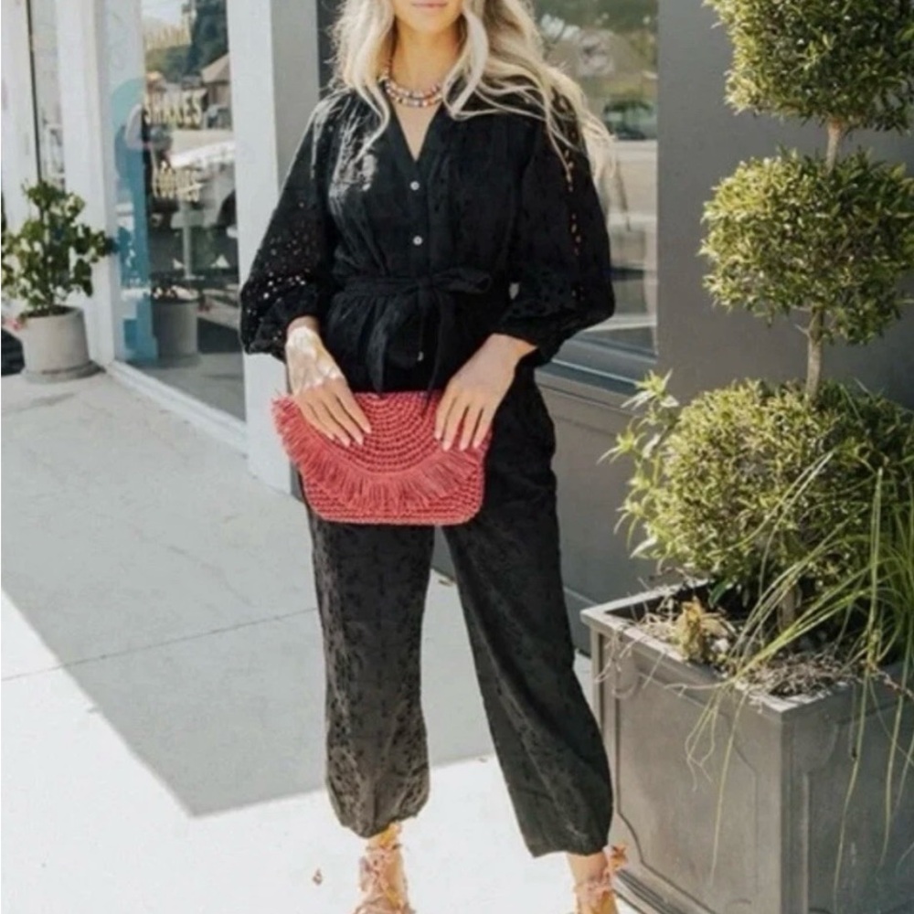 Cleobella Black Eyelet Crop Jumpsuit - Picture 2 of 8